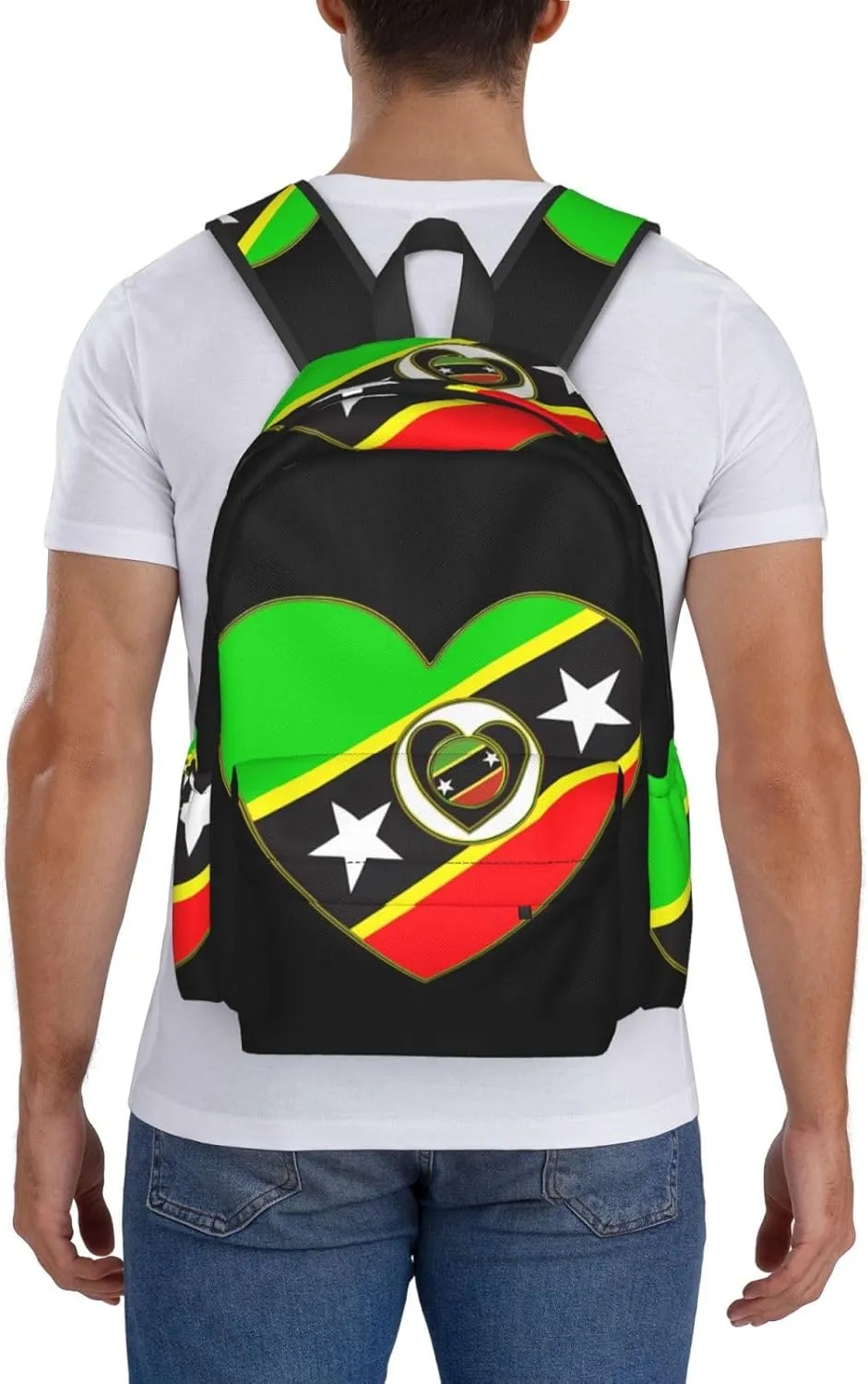 Saint Kitts Nevis Flag Casual Backpack Large Capacity Travel Backpacks Laptop Daypack Commuter Rucksack Adjustable Strap Sports Bags for Hiking Biking