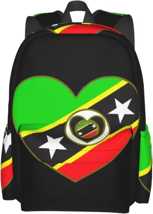 Saint Kitts Nevis Flag Casual Backpack Large Capacity Travel Backpacks Laptop Daypack Commuter Rucksack Adjustable Strap Sports Bags for Hiking Biking