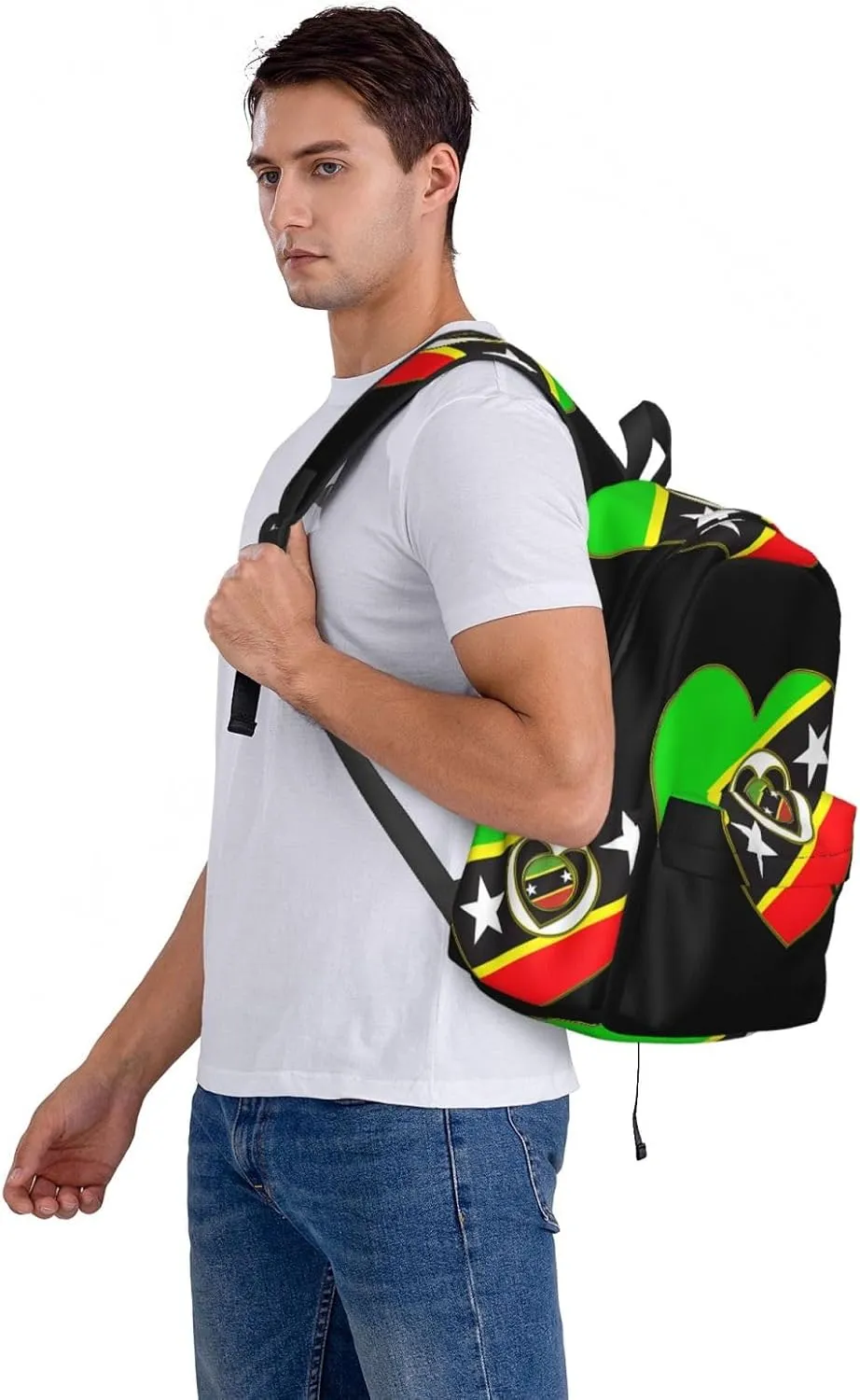 Saint Kitts Nevis Flag Casual Backpack Large Capacity Travel Backpacks Laptop Daypack Commuter Rucksack Adjustable Strap Sports Bags for Hiking Biking