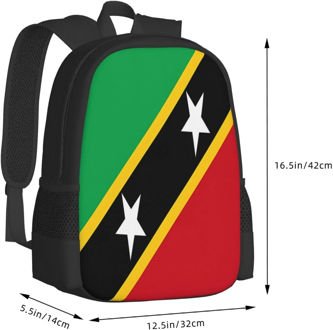 Saint Kitts Nevis Flag Travel Backpack Casual Backpacks 15 Inch Laptop Back Pack Lightweight Rucksack Outdoor Sport Daypack Large Bags for Working Camping Hiking