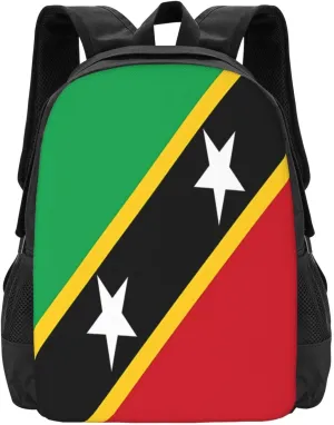 Saint Kitts Nevis Flag Travel Backpack Casual Backpacks 15 Inch Laptop Back Pack Lightweight Rucksack Outdoor Sport Daypack Large Bags for Working Camping Hiking