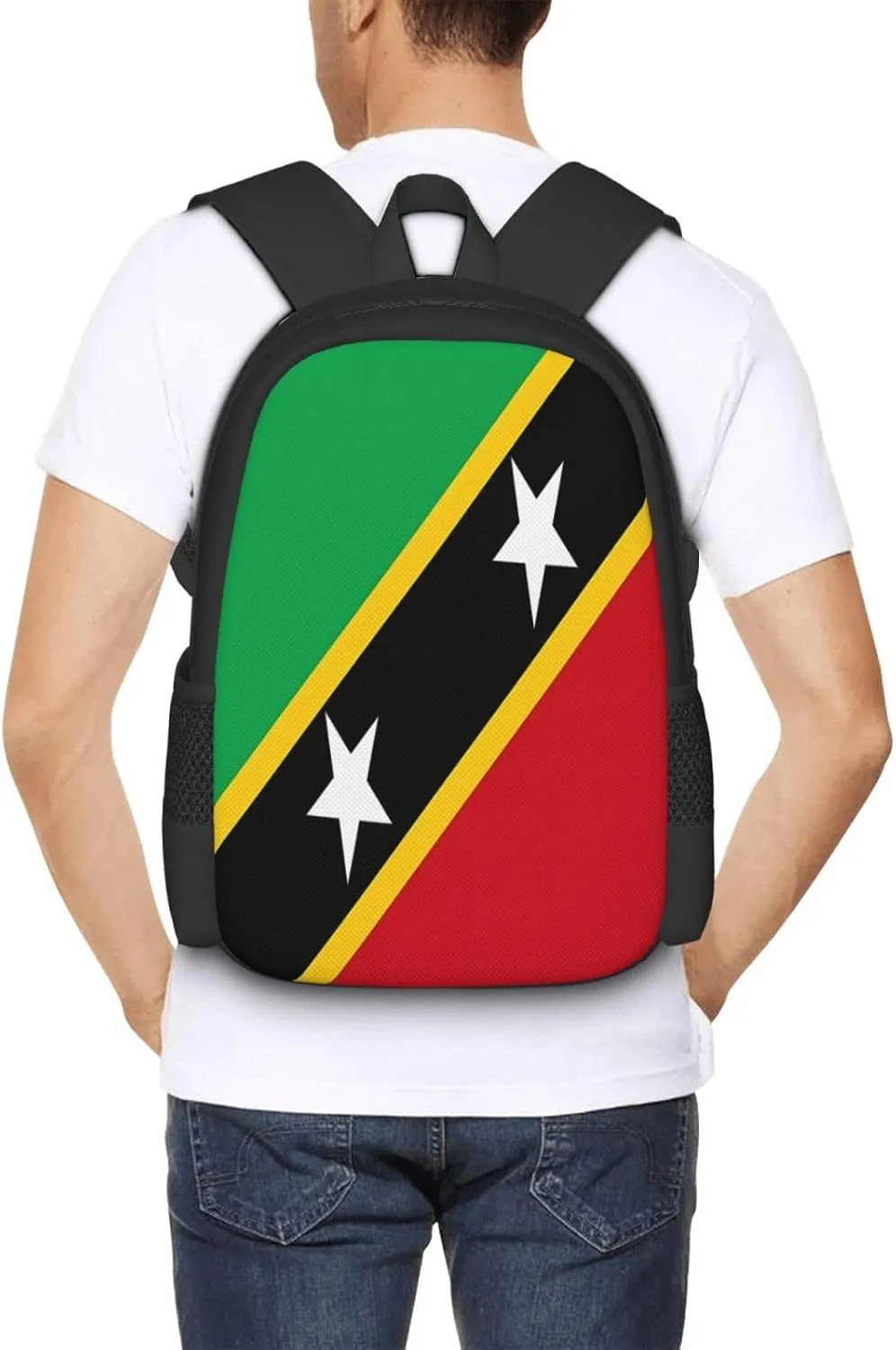 Saint Kitts Nevis Flag Travel Backpack Casual Backpacks 15 Inch Laptop Back Pack Lightweight Rucksack Outdoor Sport Daypack Large Bags for Working Camping Hiking