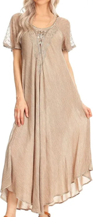 Sakkas Helena Embroidered Nightgown/Women Sleepwear with Eyelet Sleeves