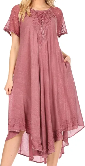 Sakkas Helena Embroidered Nightgown/Women Sleepwear with Eyelet Sleeves