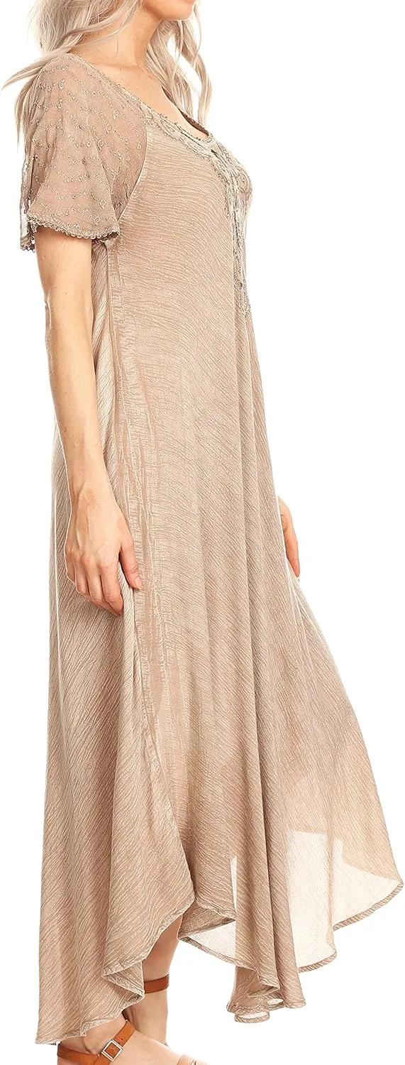 Sakkas Helena Embroidered Nightgown/Women Sleepwear with Eyelet Sleeves
