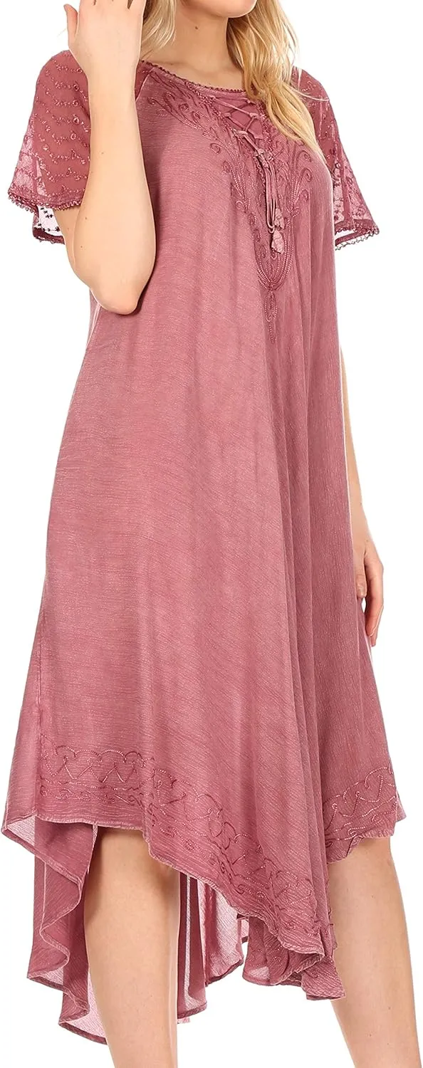 Sakkas Helena Embroidered Nightgown/Women Sleepwear with Eyelet Sleeves