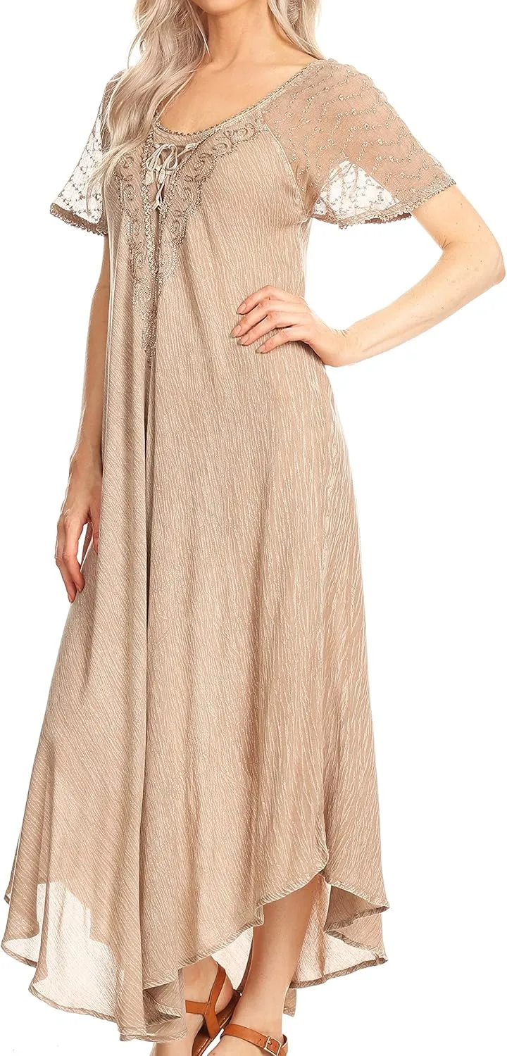 Sakkas Helena Embroidered Nightgown/Women Sleepwear with Eyelet Sleeves
