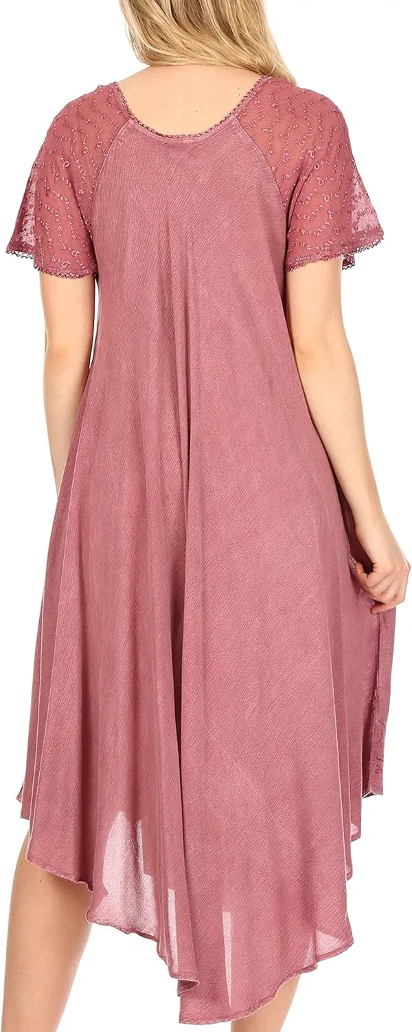 Sakkas Helena Embroidered Nightgown/Women Sleepwear with Eyelet Sleeves