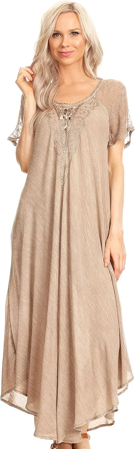 Sakkas Helena Embroidered Nightgown/Women Sleepwear with Eyelet Sleeves
