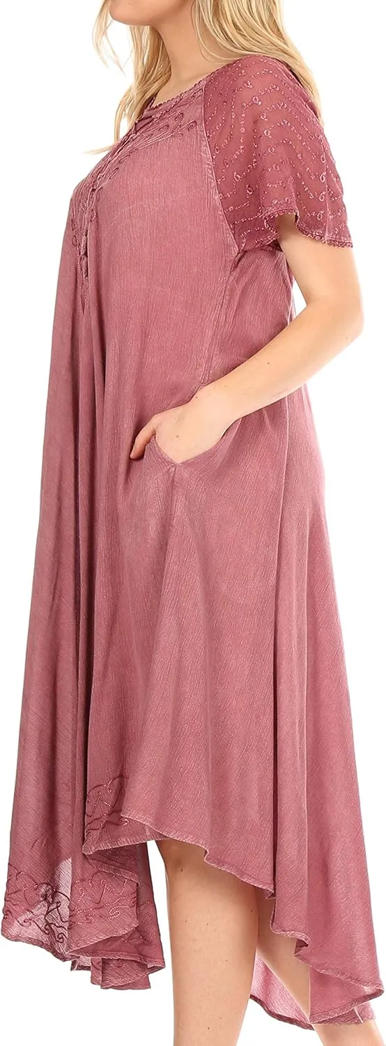 Sakkas Helena Embroidered Nightgown/Women Sleepwear with Eyelet Sleeves