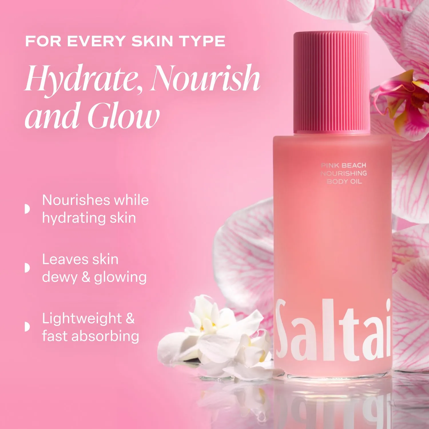 Saltair Body Oil. Luxurious Pink Beach After Shower and Bath Oil Moisturizer for Women. Botanical, Non-Greasy, and Well-Absorbing Lotion for Hydrating Dry Skin. 4oz Pump Bottle