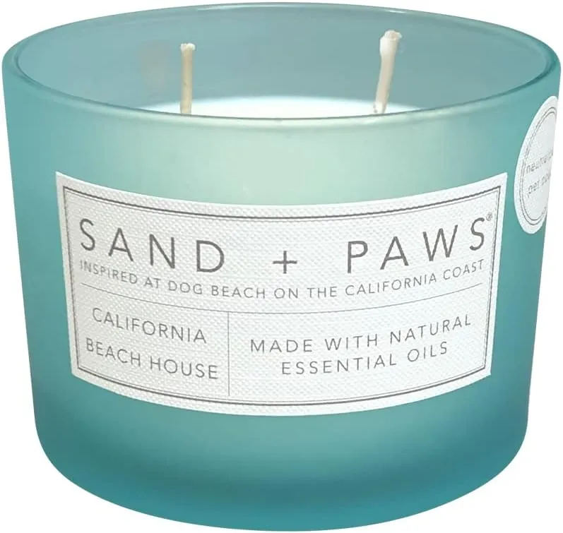 Sand   Paws Scented Candle - California Beach House –Luxurious Air Freshening Jar Candle Neutralize pet Odors and Enhance Home décor – 100% Cotton Lead-Free wicks-12oz