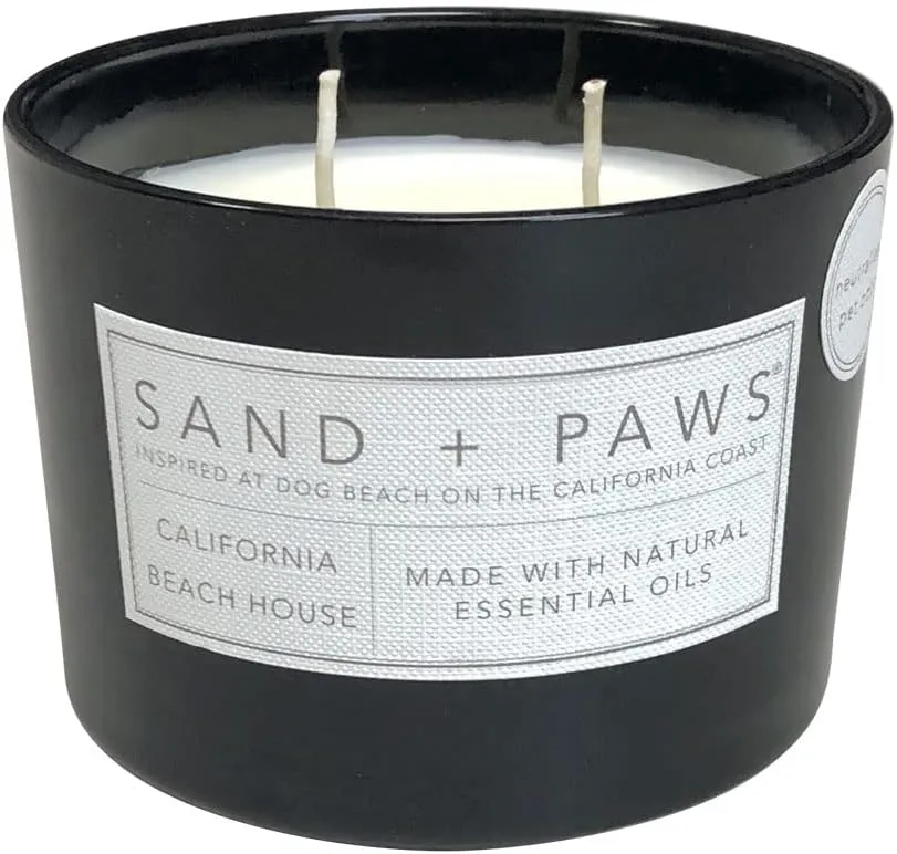 Sand   Paws Scented Candle - California Beach House–Luxurious Air Freshening Jar Candles Neutralize pet Odors and Enhance Home décor – 100% Cotton Lead-Free Wicks - 12oz