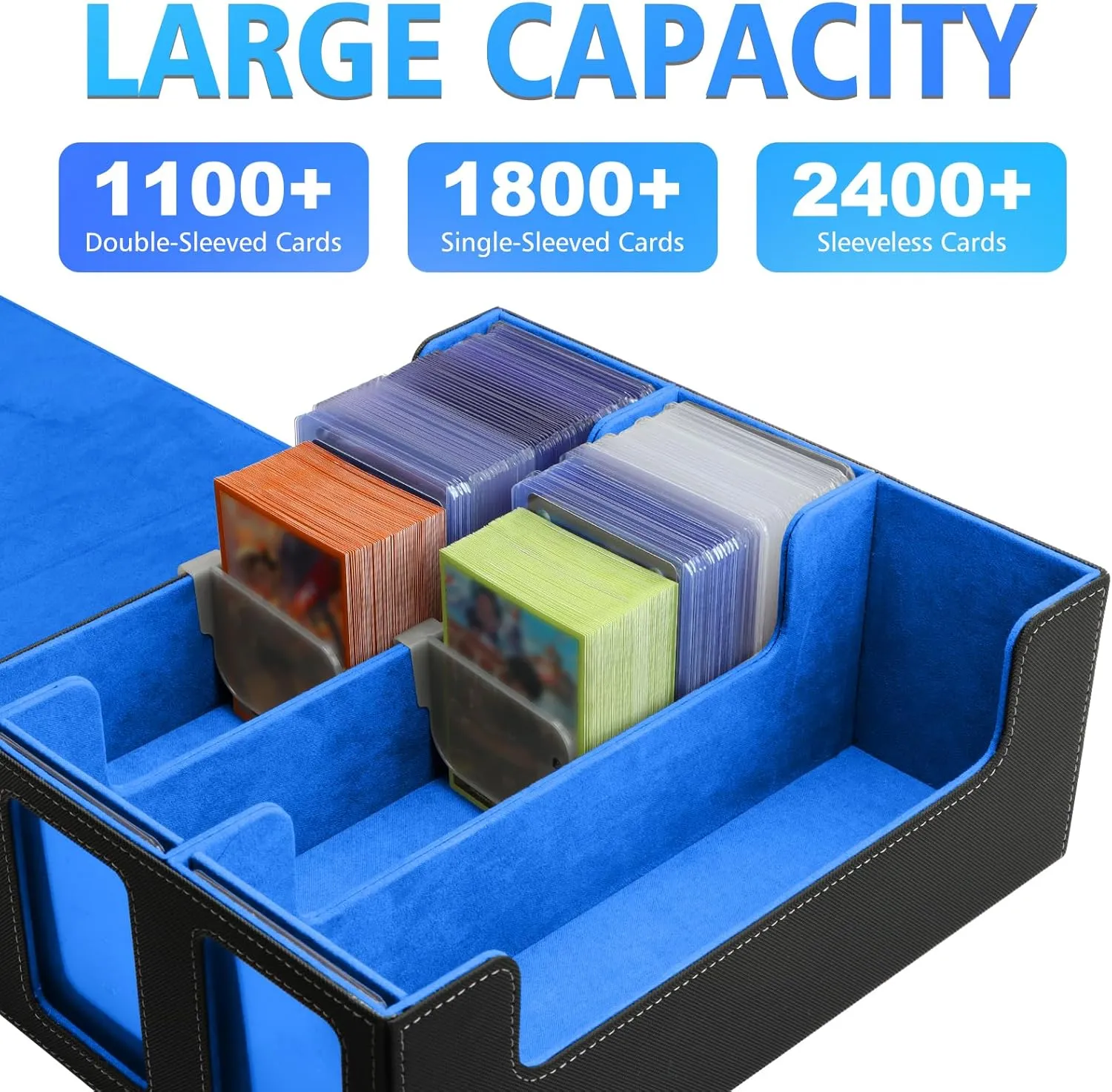 SANZIE Card Deck Box for MTG Commander Deck Box with 8 Dividers fits 1800  Single Sleeved Trading Cards TCG Box for Magic Game Cards (Black&Blue)