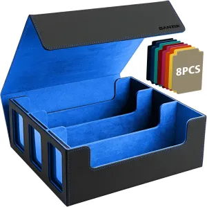 SANZIE Card Deck Box for MTG Commander Deck Box with 8 Dividers fits 1800  Single Sleeved Trading Cards TCG Box for Magic Game Cards (Black&Blue)
