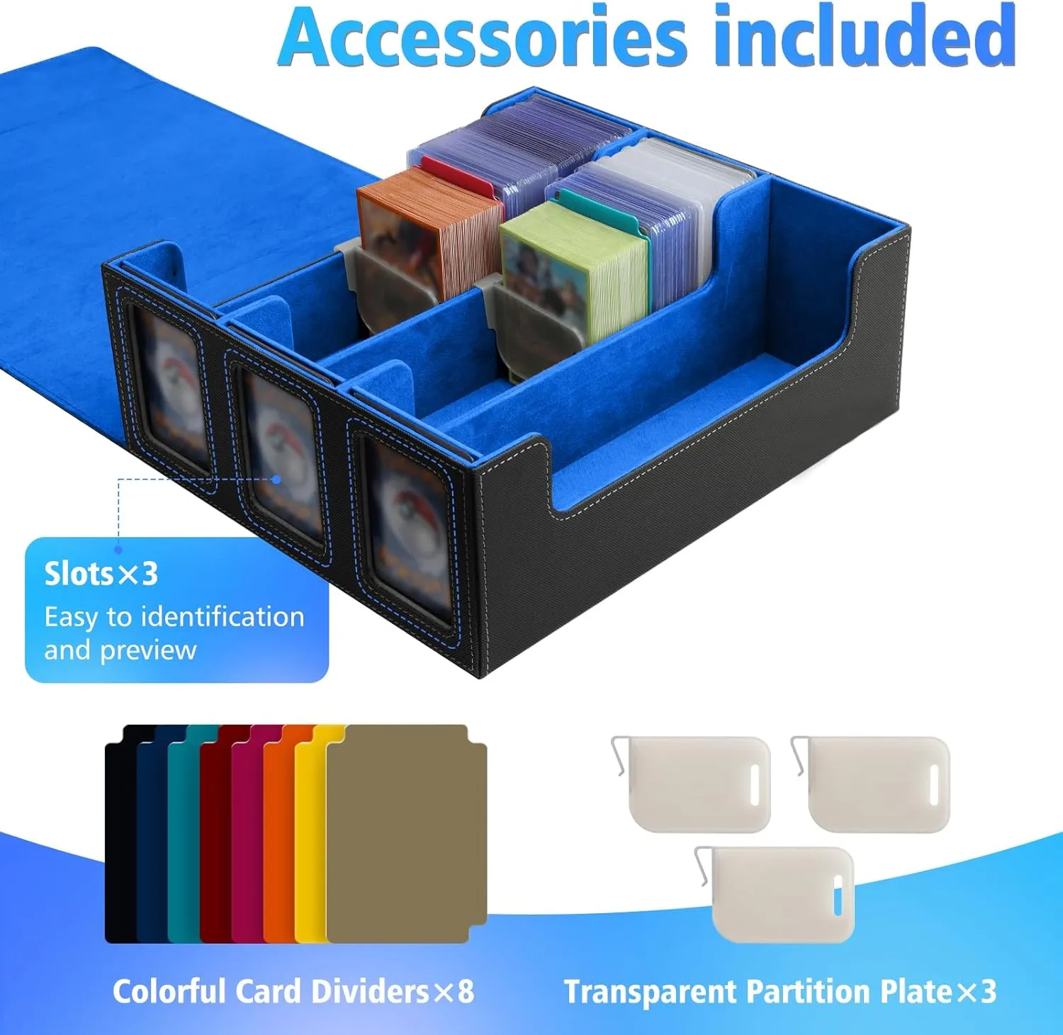 SANZIE Card Deck Box for MTG Commander Deck Box with 8 Dividers fits 1800  Single Sleeved Trading Cards TCG Box for Magic Game Cards (Black&Blue)