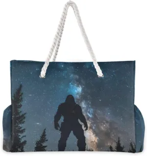 Sasquatch Forest Nebula Beach Bag for Women Large Beach Tote Bag Zipper for Swim Gym Travel Daily