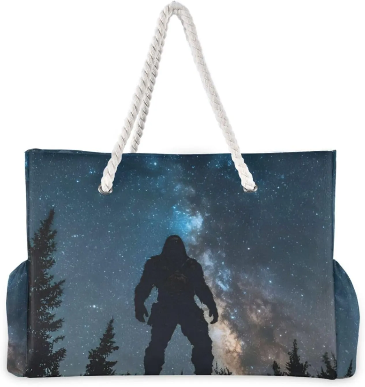 Sasquatch Forest Nebula Beach Bag for Women Large Beach Tote Bag Zipper for Swim Gym Travel Daily