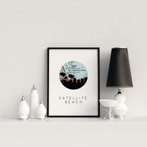 Satellite Beach, Florida city skyline with vintage Satellite Beach map