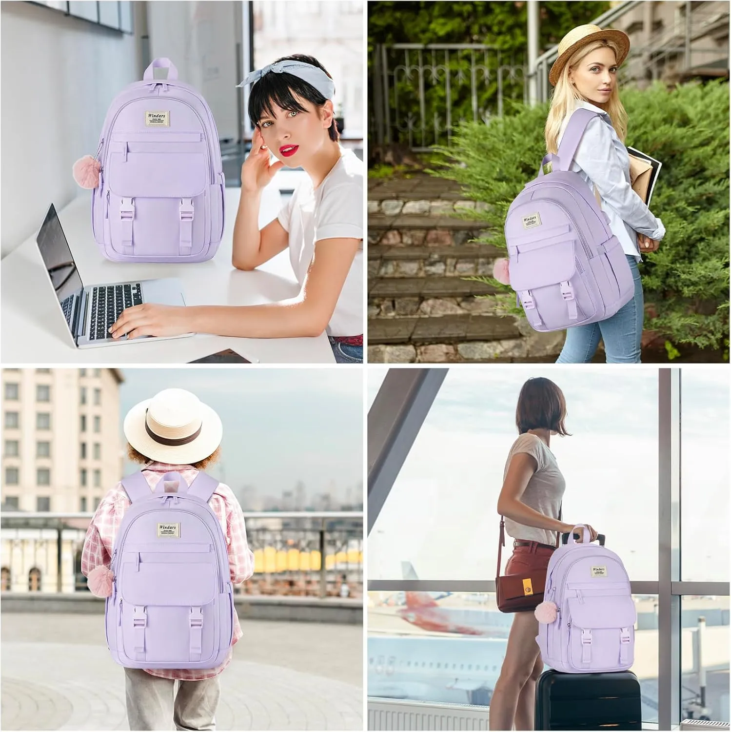 School Backpack for Teen Girls, Cute College Backpacks for Women Students Aesthetic Bookbag Large 15.6 Inch Laptop Bag Middle School Travel Back Pack (Purple)