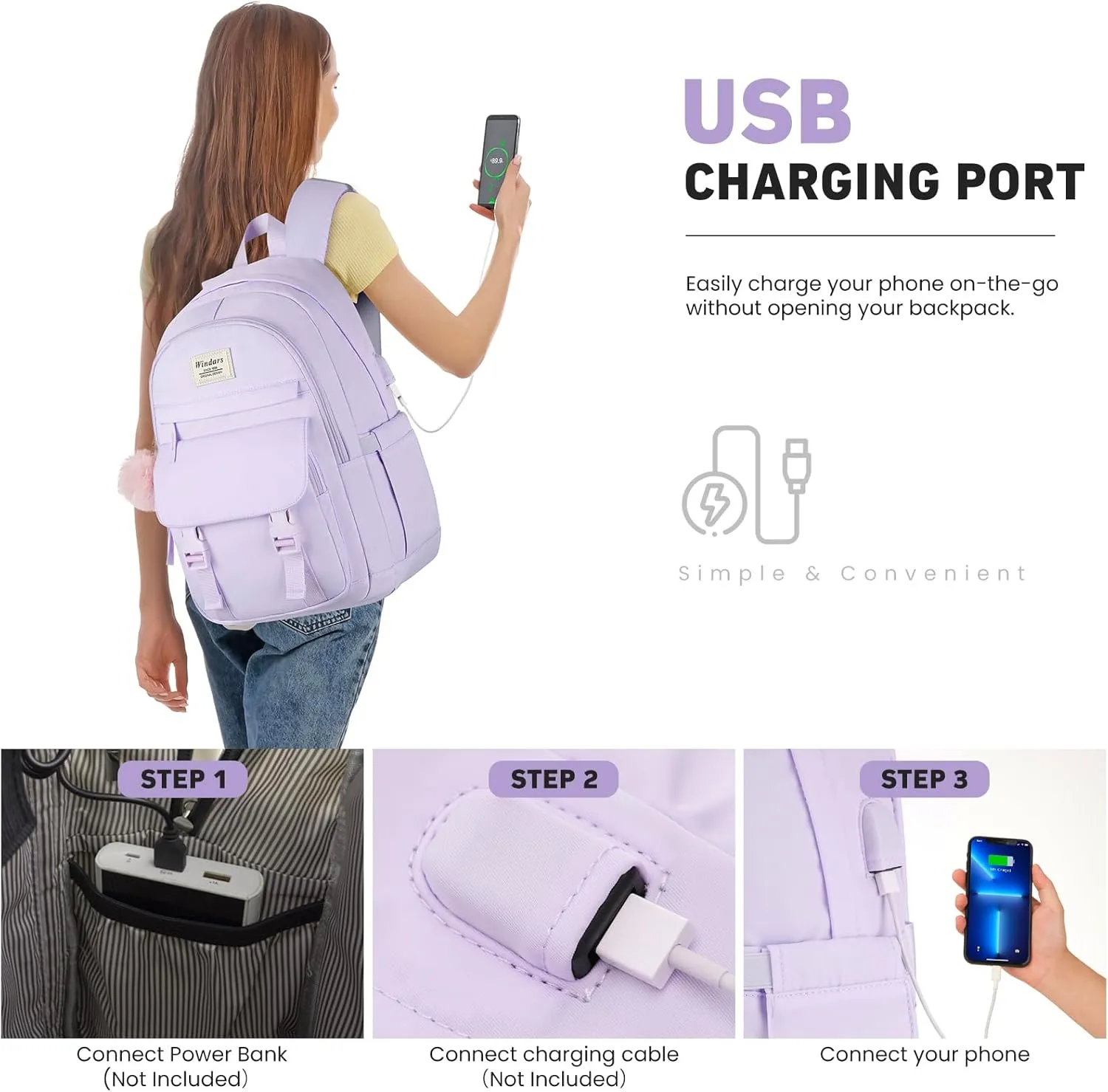 School Backpack for Teen Girls, Cute College Backpacks for Women Students Aesthetic Bookbag Large 15.6 Inch Laptop Bag Middle School Travel Back Pack (Purple)