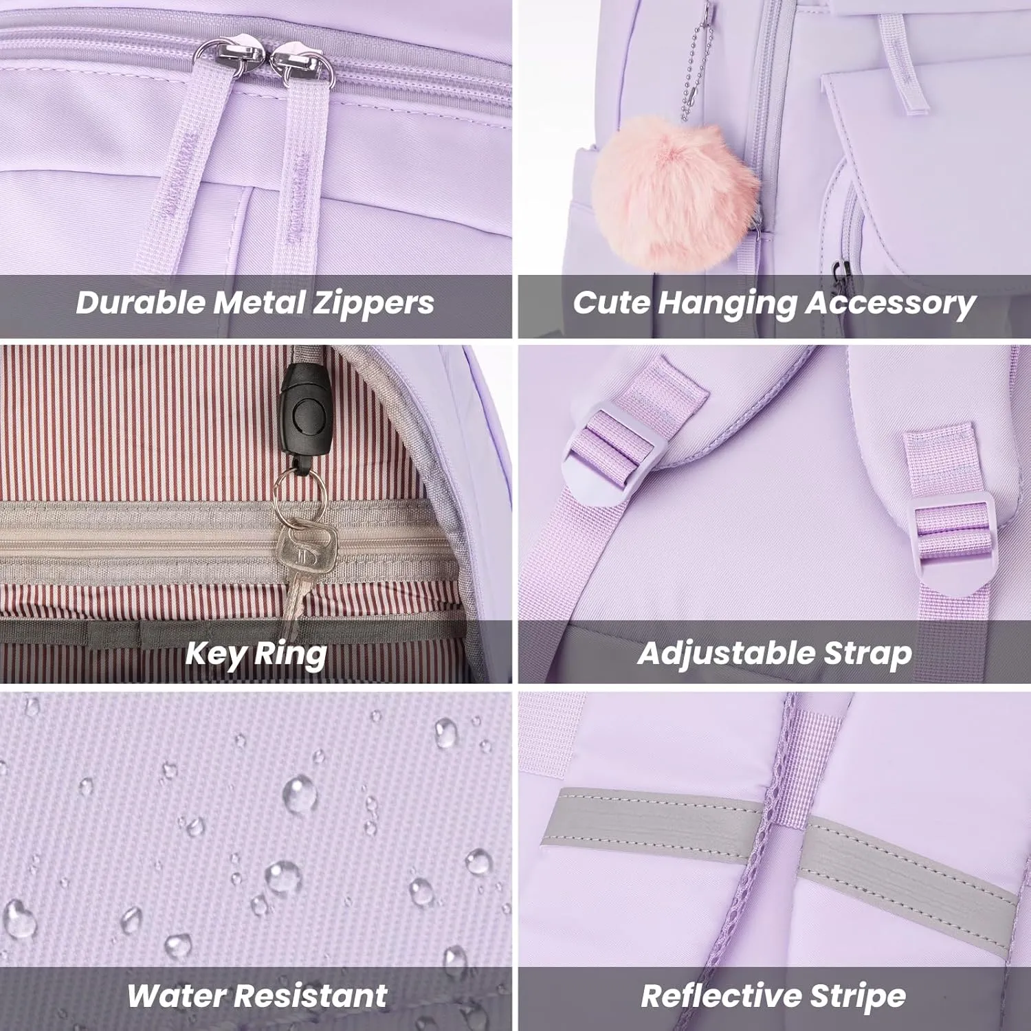 School Backpack for Teen Girls, Cute College Backpacks for Women Students Aesthetic Bookbag Large 15.6 Inch Laptop Bag Middle School Travel Back Pack (Purple)