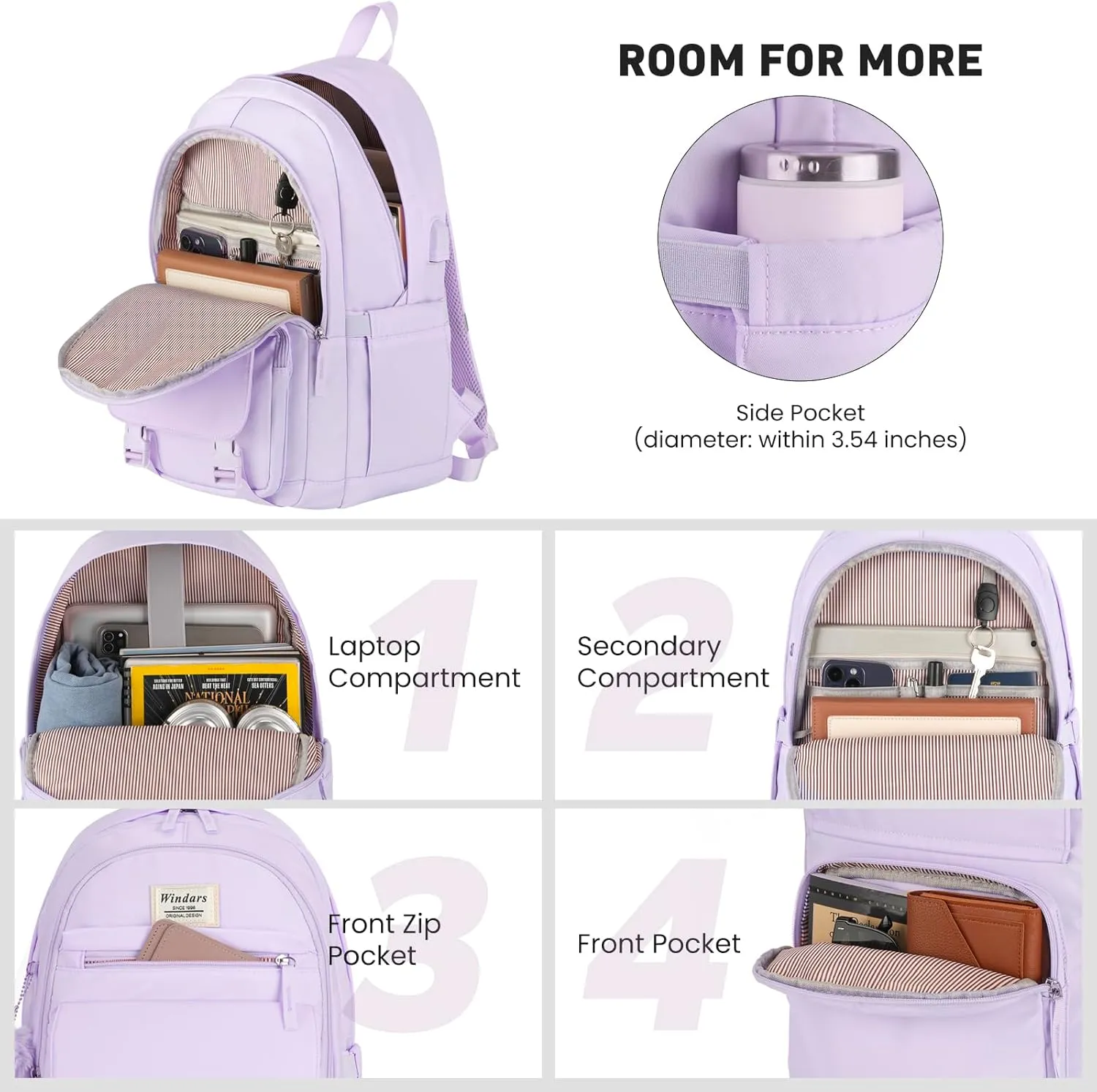 School Backpack for Teen Girls, Cute College Backpacks for Women Students Aesthetic Bookbag Large 15.6 Inch Laptop Bag Middle School Travel Back Pack (Purple)