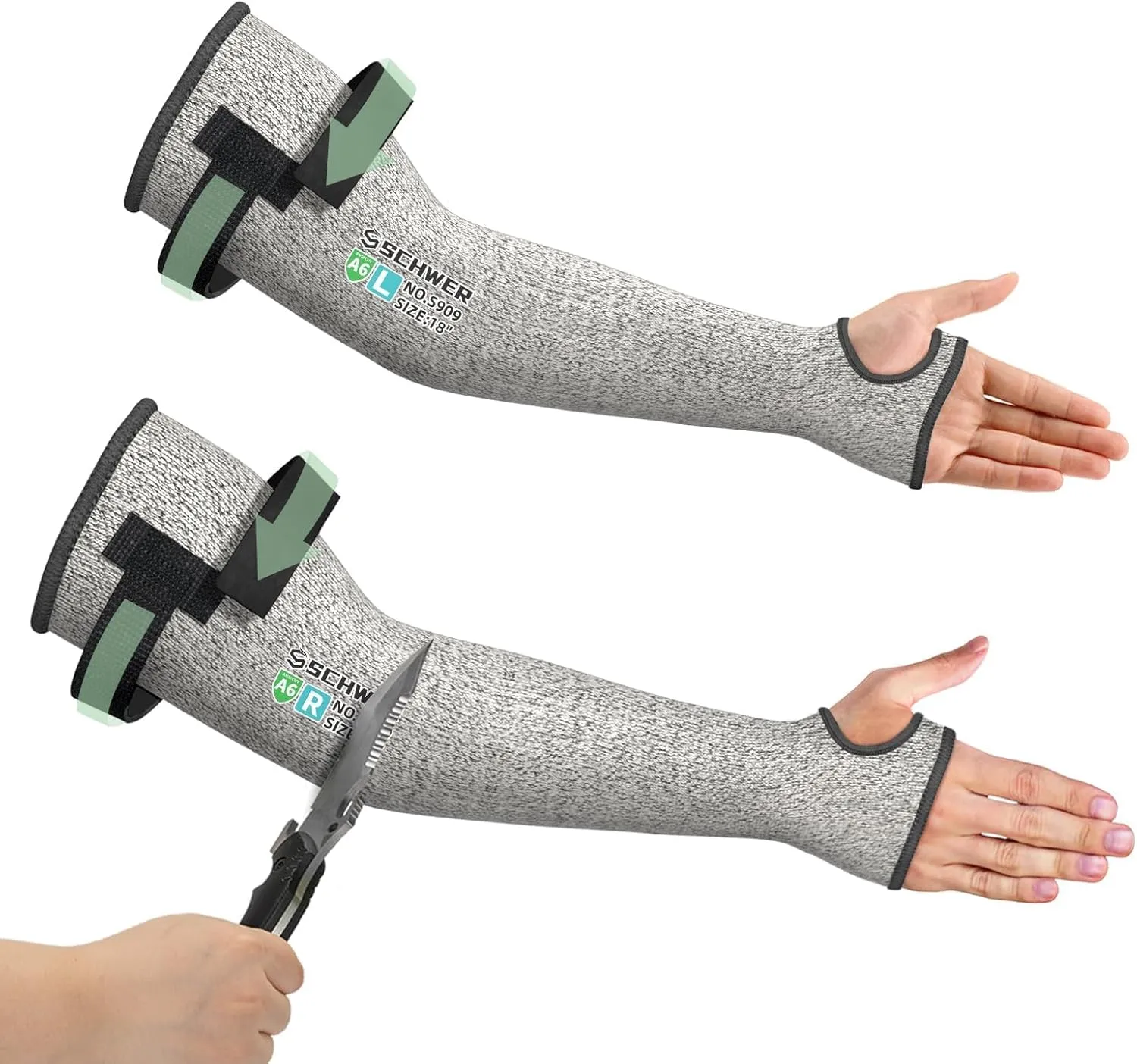 Schwer 2 Pairs PRO-SKIN ANSI A6 Cut Resistant Sleeves With 2.0 Detachable Hook and Loop Straps, PFAS Free, High Risk Cut Protection Arm Sleeve, Gardening Sleeves, Protective Sleeve for Arms