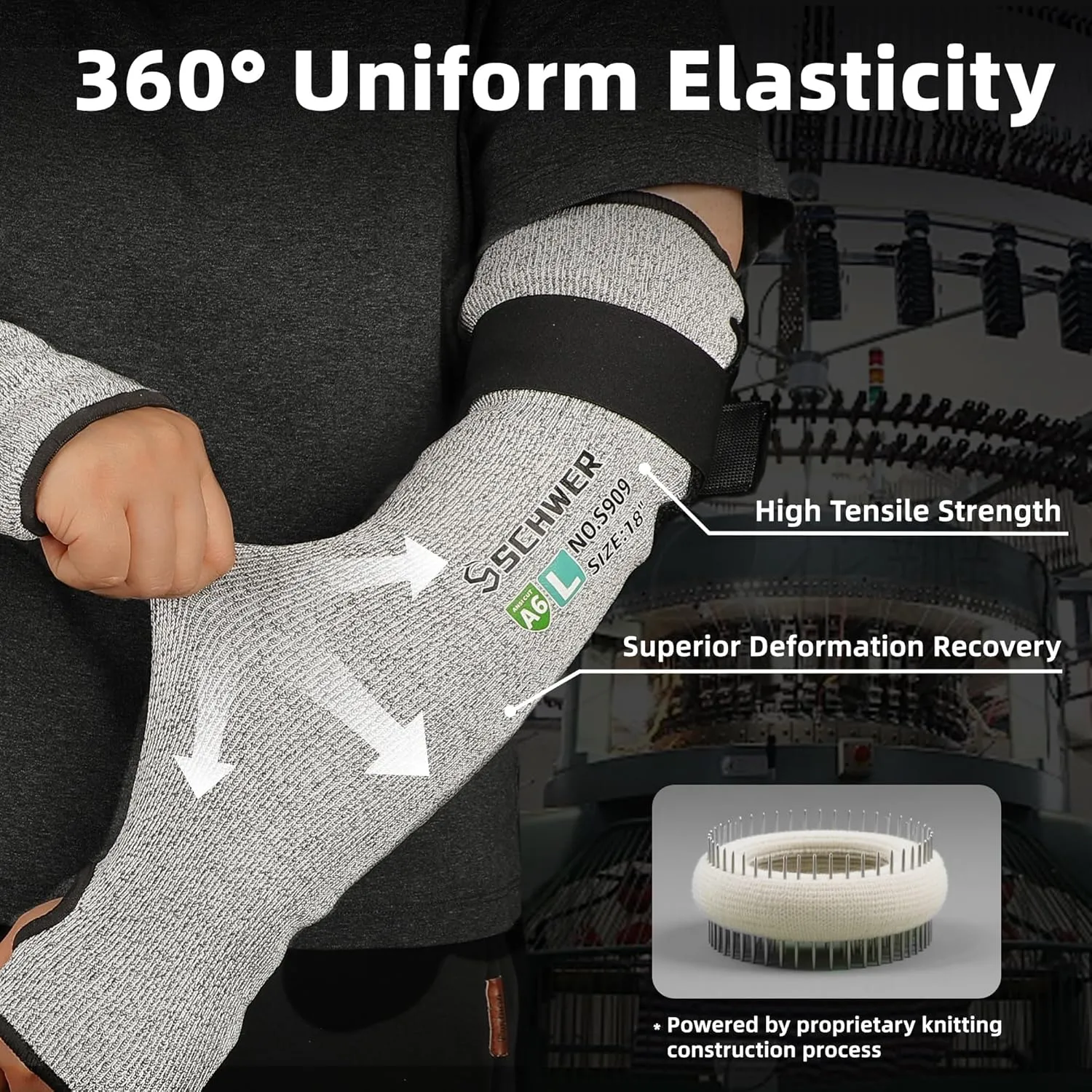 Schwer 2 Pairs PRO-SKIN ANSI A6 Cut Resistant Sleeves With 2.0 Detachable Hook and Loop Straps, PFAS Free, High Risk Cut Protection Arm Sleeve, Gardening Sleeves, Protective Sleeve for Arms