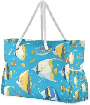 Sea Animals Blue Ocean Travel Duffel Bag, Sports Waterproof Sandproof with side pockets Large Zipper Tote Bag for Gym Travel Daily