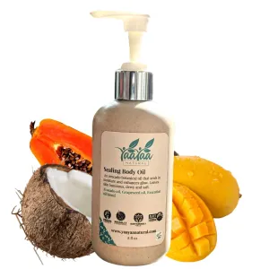 Sealing Body Oil - 8 oz - After Shower Body Oil - Non Greasy - Deep Nourishing - Absorbing- Glow- Vegan & Cruelty Free Moisturizer For Dry Skin - For Beards -Sensitive Skin - Tropical - Ghana Gold - Mango - Coconut