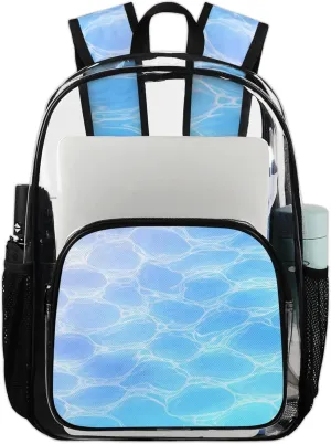 Seawater Patterns Clear Backpack Heavy Duty Large Capacity See Through Backpack PVC Transparent Bag for Security Stadium Events Concert Travel