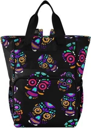senya Diaper Bag Backpack, Colorful Sugar Skull Multifunction Travel Bag for Moms Dads