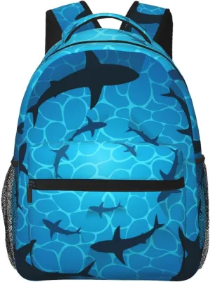 Sharks In Ocean Isolated Sharks Circling Around Backpacks 15 Inch Laptop Backpack Multipurpose Double Shoulder Bag For Men Women Gifts