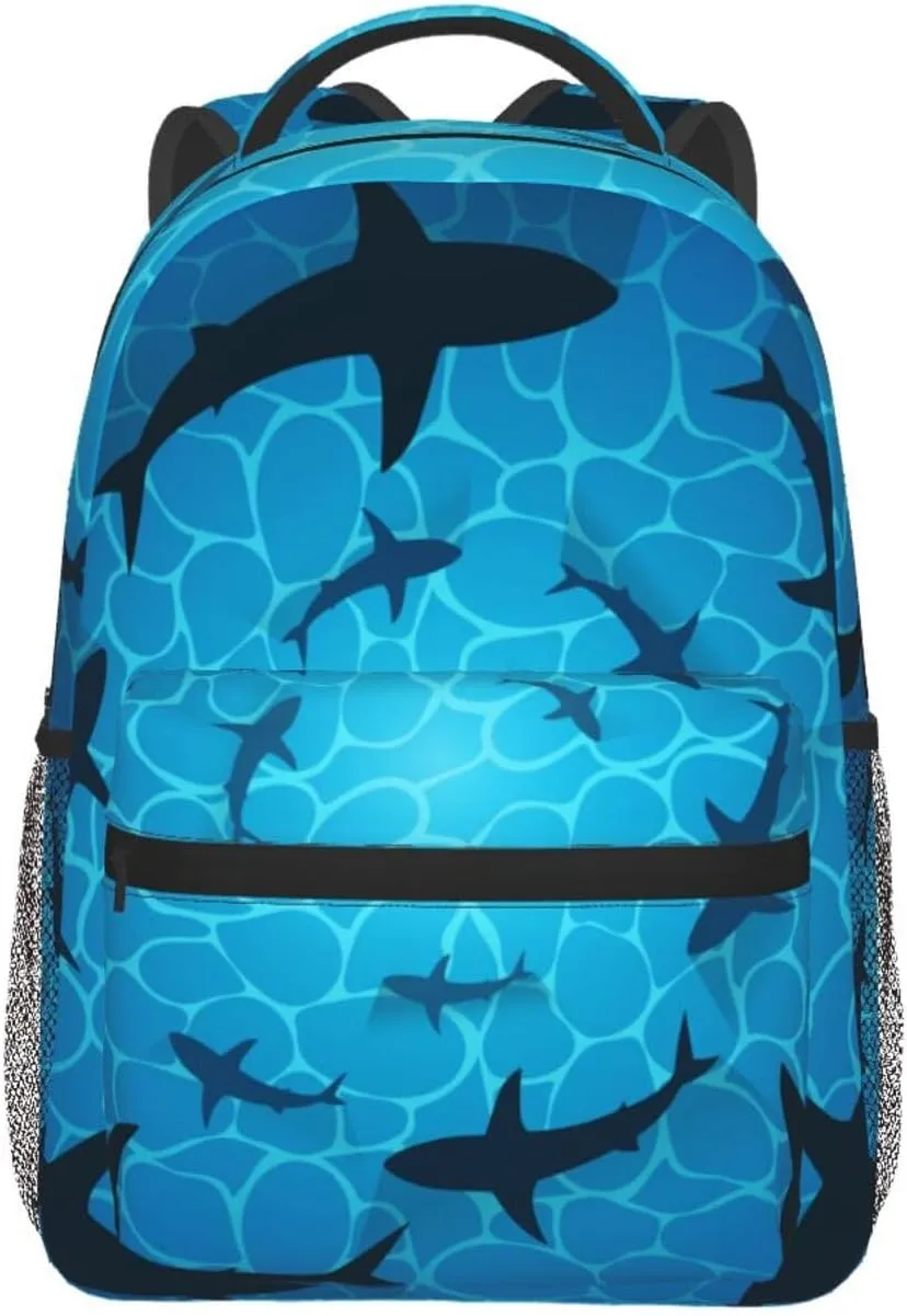 Sharks In Ocean Isolated Sharks Circling Around Backpacks 15 Inch Laptop Backpack Multipurpose Double Shoulder Bag For Men Women Gifts