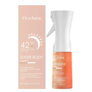 Sheer Body Mist Sunscreen SPF 42, Protective Sun Spray, Water Resistant, Non Sticky Transparent Sunscreen Spray, UVA & UVB Protection, Fast-Absorbing