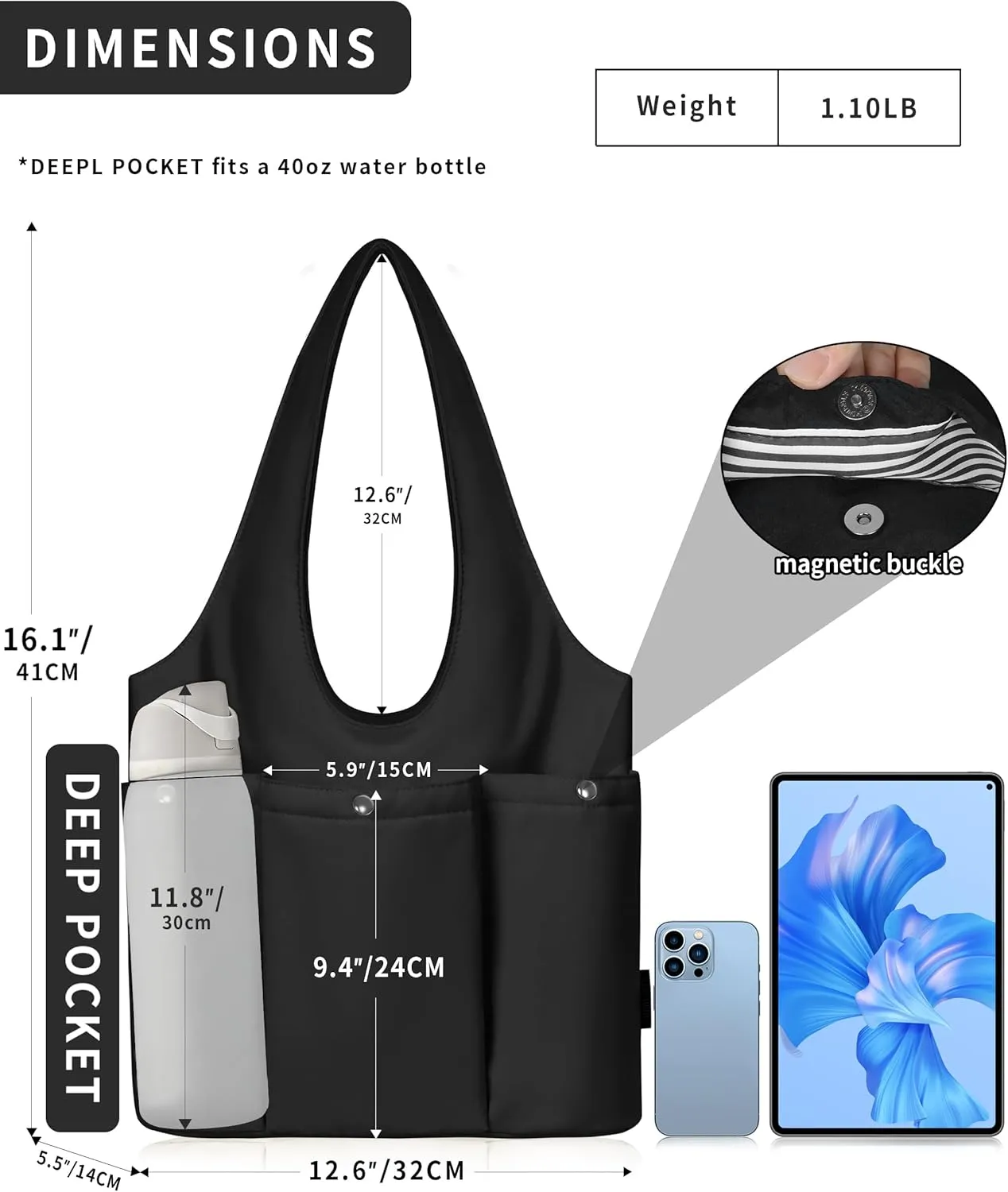 Shoulder Bag for Women - Tote Bag with 3 Deep Pocket PU Leather Hobo Bag with Zipper Closure Handbag for Work