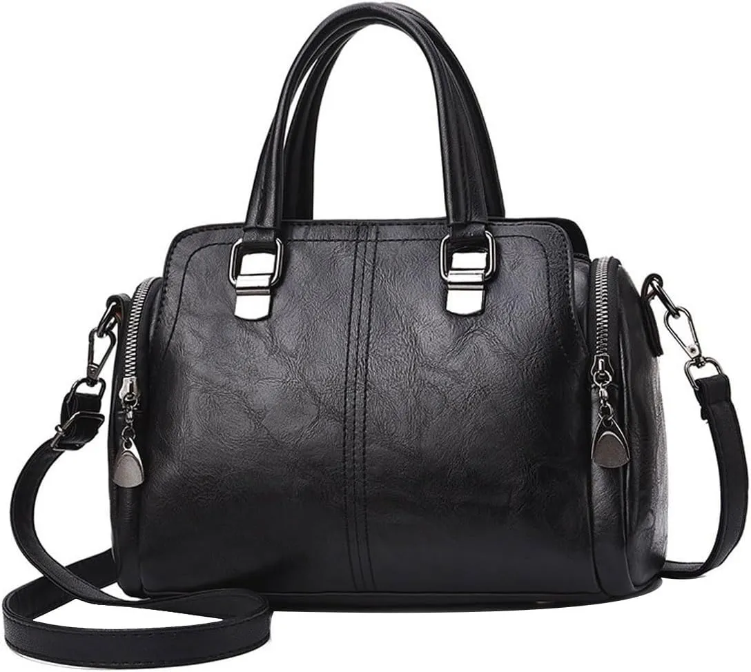 Shoulder Bag Large Capacity Women's Soft Leather Shoulder Messenger Bag - Stylish and Functional Handbag(Black)