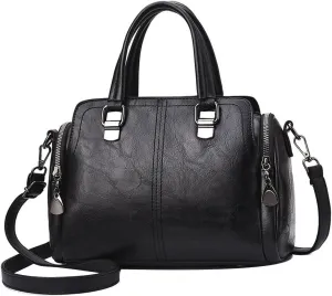 Shoulder Bag Large Capacity Women's Soft Leather Shoulder Messenger Bag - Stylish and Functional Handbag(Black)