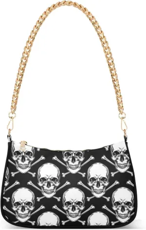 Shoulder Bags for Women Skeleton Skull and Rose Flowers Hobo Tote Handbag Small Clutch Purse with Zipper Closure