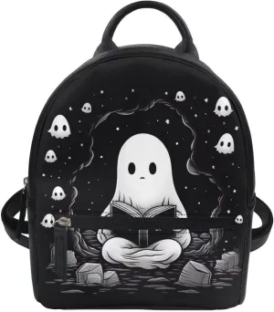 Showudesigns Ghost Purse for Teen Girls Backpack Mini Handbag for Women Gifts Shoulder Bags Casual Daypack with Zipper Cute Handbag Tote Black Skull Halloween Gifts