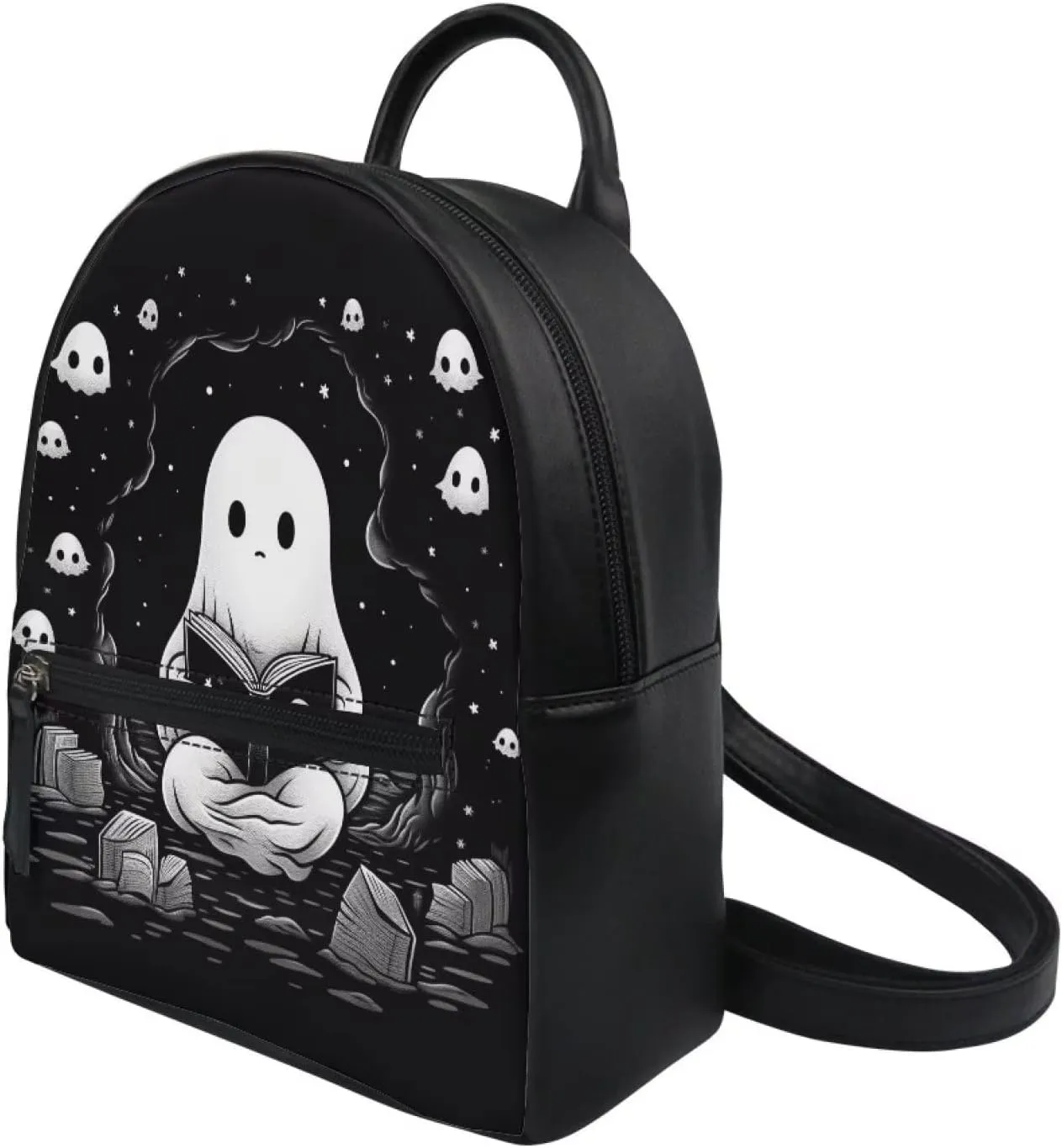 Showudesigns Ghost Purse for Teen Girls Backpack Mini Handbag for Women Gifts Shoulder Bags Casual Daypack with Zipper Cute Handbag Tote Black Skull Halloween Gifts