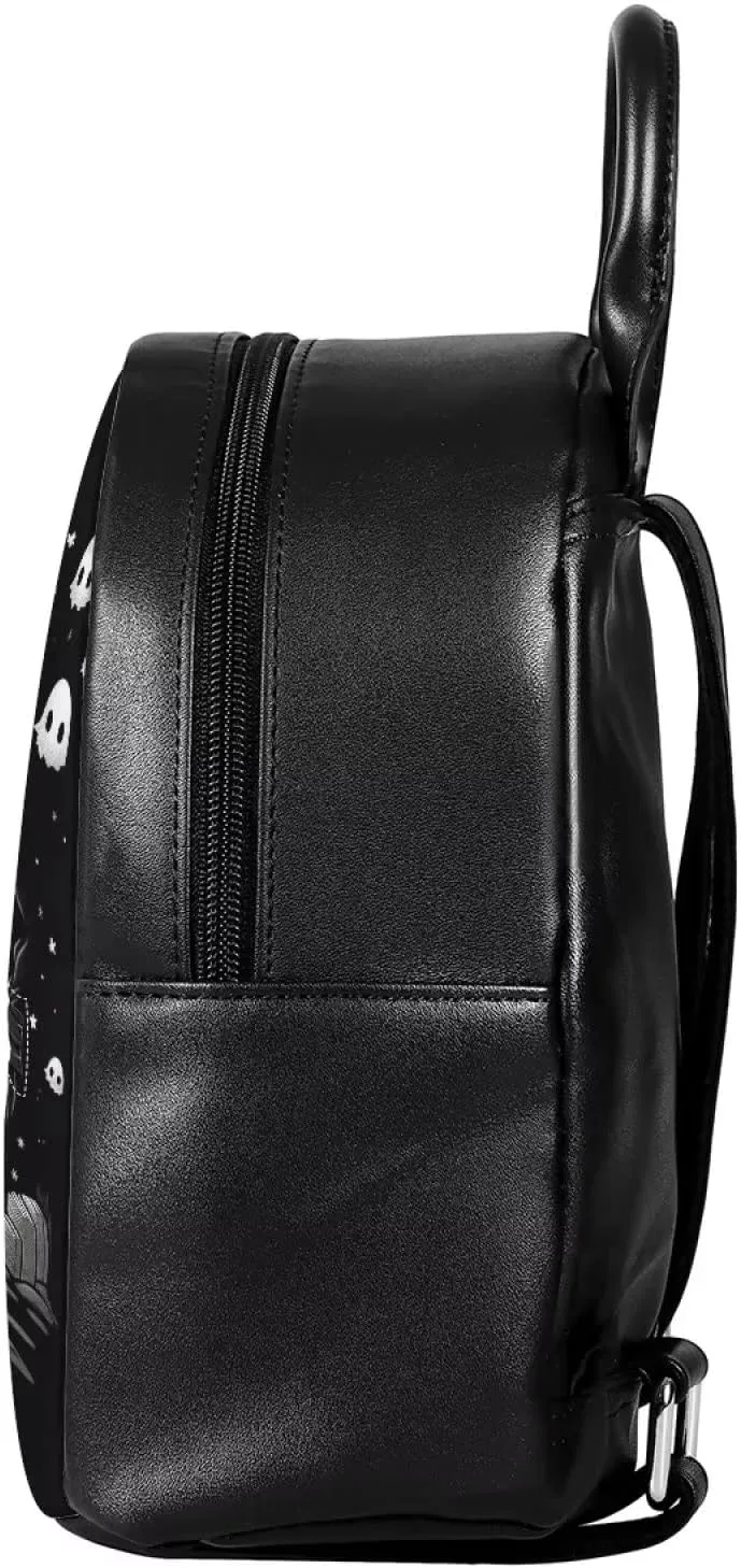 Showudesigns Ghost Purse for Teen Girls Backpack Mini Handbag for Women Gifts Shoulder Bags Casual Daypack with Zipper Cute Handbag Tote Black Skull Halloween Gifts