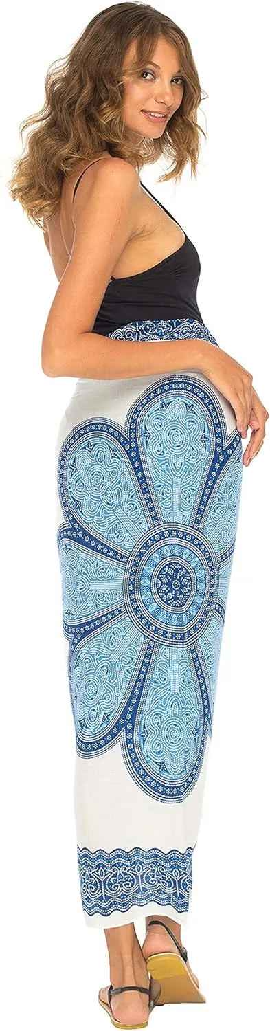 SHU-SHI Womens Beach Swimsuit Cover Up Flower Sarong Wrap with Coconut Clip