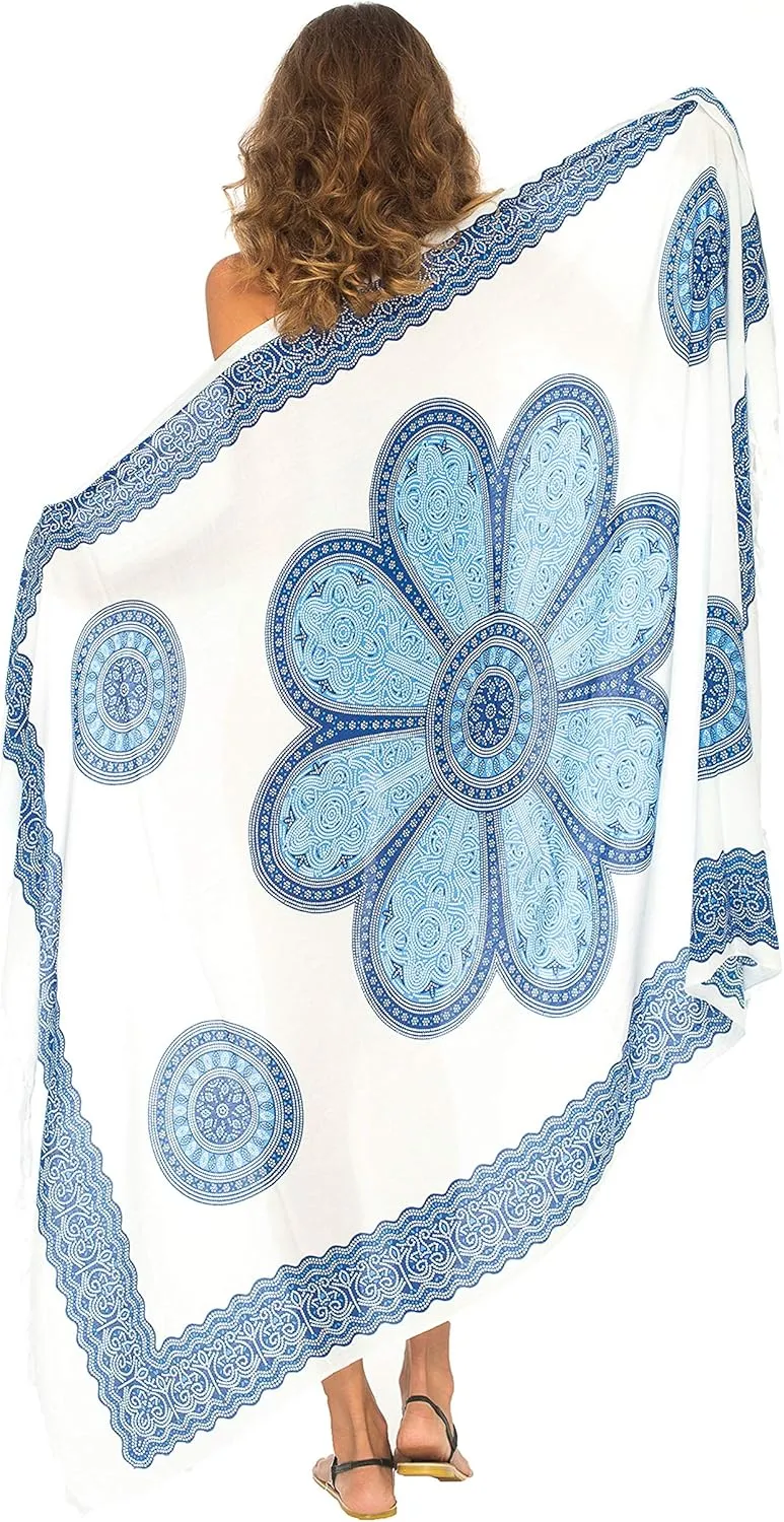 SHU-SHI Womens Beach Swimsuit Cover Up Flower Sarong Wrap with Coconut Clip