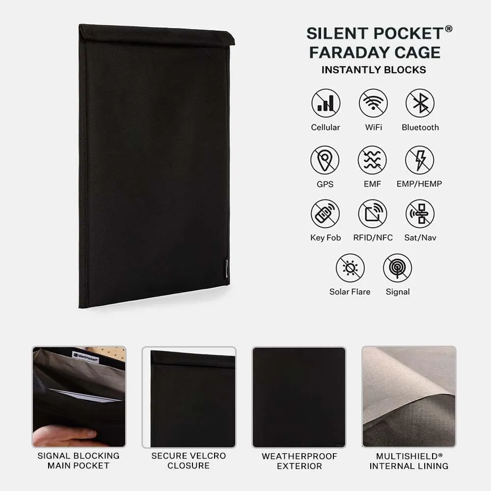 Silent Pocket SLNT Utility Laptop Faraday Bag w Signal Blocking Device Sleeve, Weatherproof Woven Nylon, Prevents Remote Wiping, Tracking, Tampering, Secure Information, Instant Protection, 17 inch
