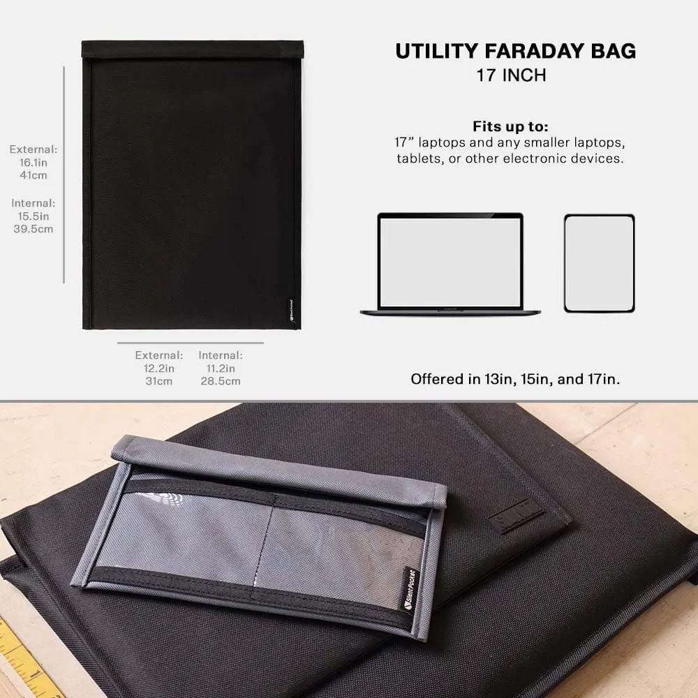 Silent Pocket SLNT Utility Laptop Faraday Bag w Signal Blocking Device Sleeve, Weatherproof Woven Nylon, Prevents Remote Wiping, Tracking, Tampering, Secure Information, Instant Protection, 17 inch