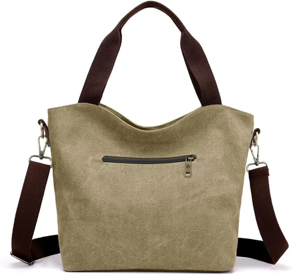 SILKAREA Women's Canvas Large Tote Bag Embroidered Shoulder Bag Multi Pocket Crossbody Bag Top Handle Bag Handbag Hobo Purse