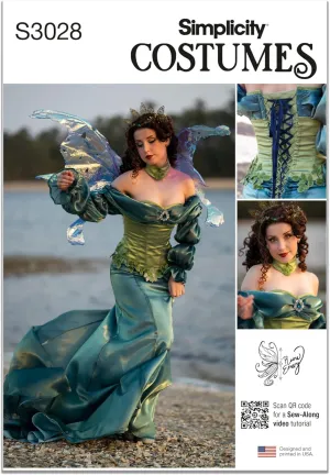Simplicity SS3028U5 Misses' Fantasy Water Fairy Costume Sewing Pattern Packet by Raine Emery, Design Code S3028, Sizes 16-18-20-22-24, Multicolor