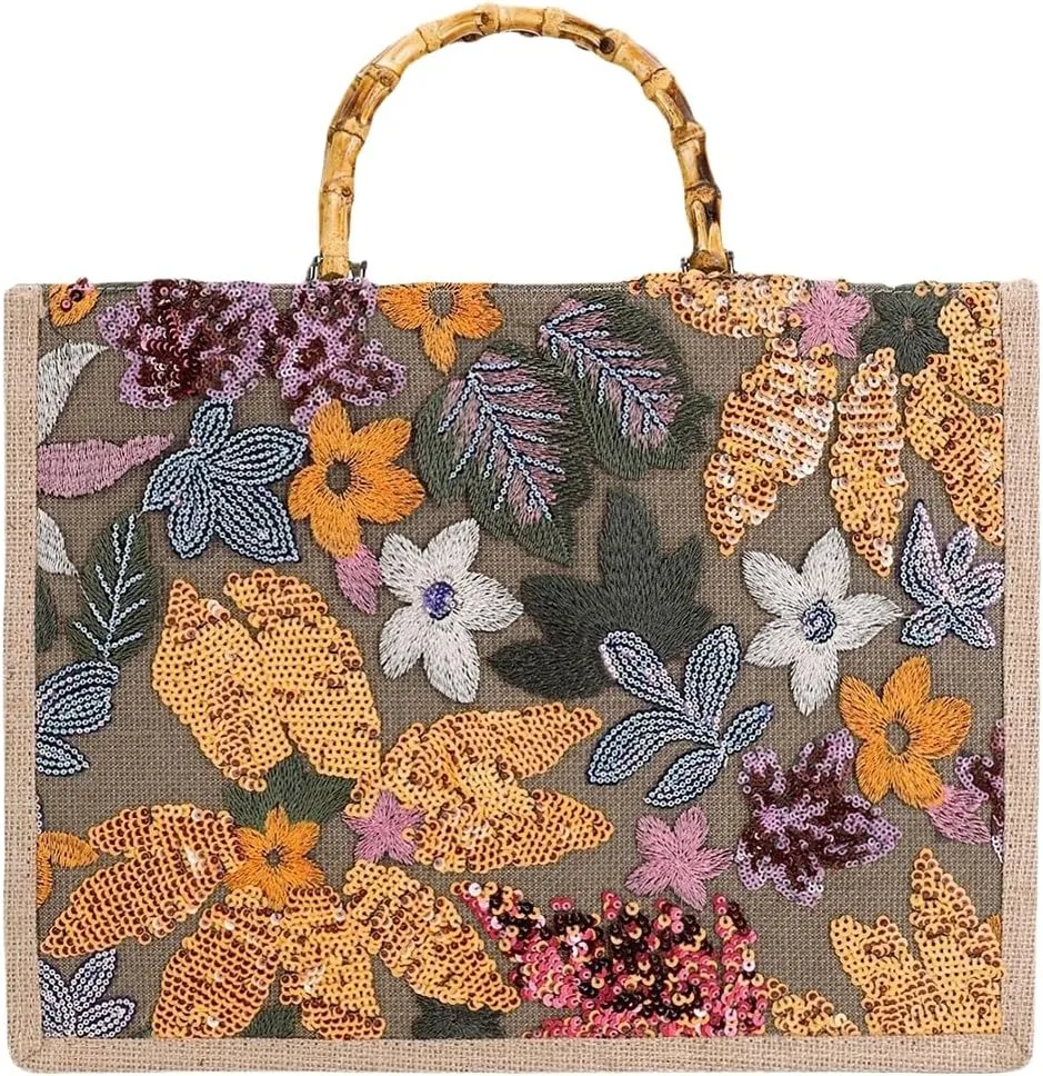 Sister Amy® Elegant Sequin-Embroidered Woven Tote Bag - Stylish Summer Beach Shoulder Handbag for Women's Vacation Essentials